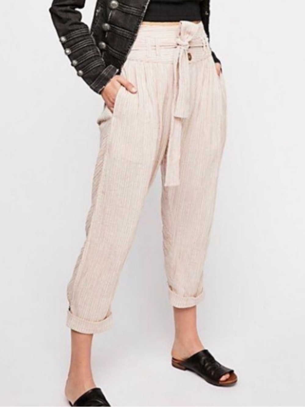Free People Rumors Yarn Dye Harem Pants Natural